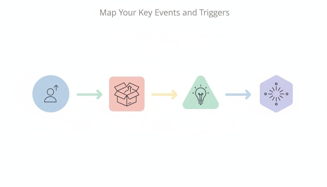 Icons for signup, onboarding, activation, and engagement connected by arrows in pastel colors on white background.