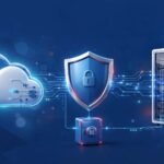 A blue cloud connects to a server, with a shielded credential vault between them.